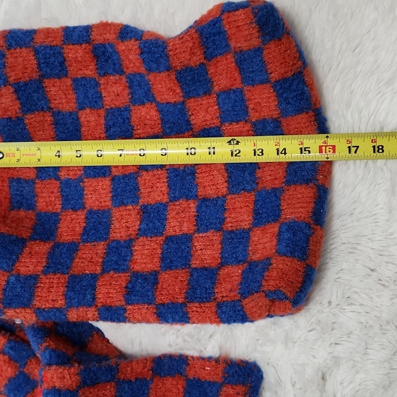 Free People Checkered Tote and Scarf Set Orange and Blue. - Picture 10 of 15